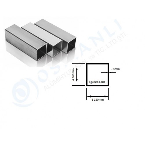 Alüminyum Kutu Profil 160mm X 160mm Et Kalınlık 8mm Alüminyum Kutu Profil 160mm X 160mm Et Kalınlık 8mm